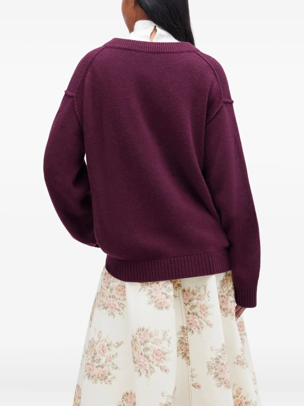 Ganni V-neck Logo-detail Sweater In Burgundy