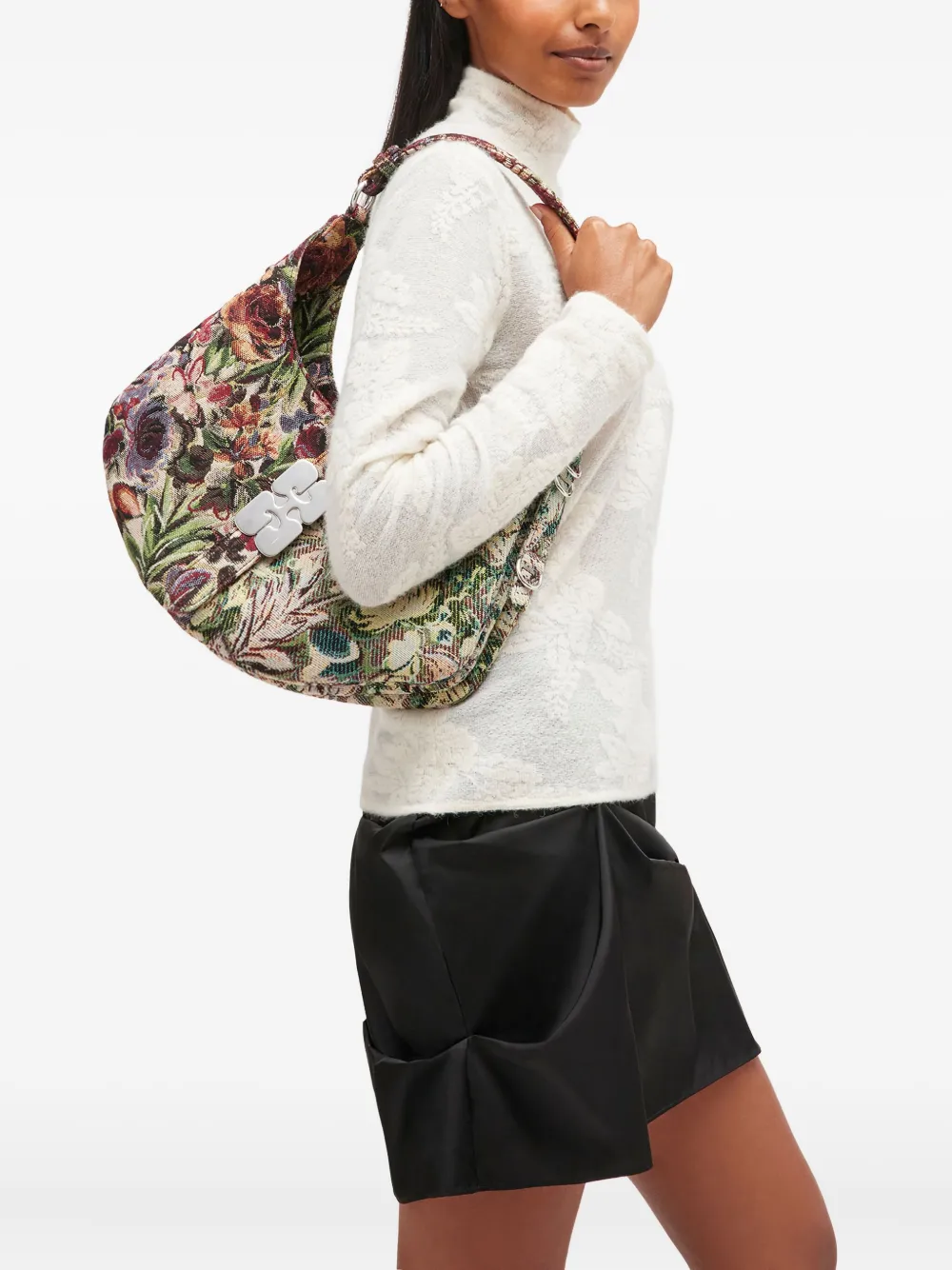 GANNI small Kat floral-tapestry shoulder bag - Blauw