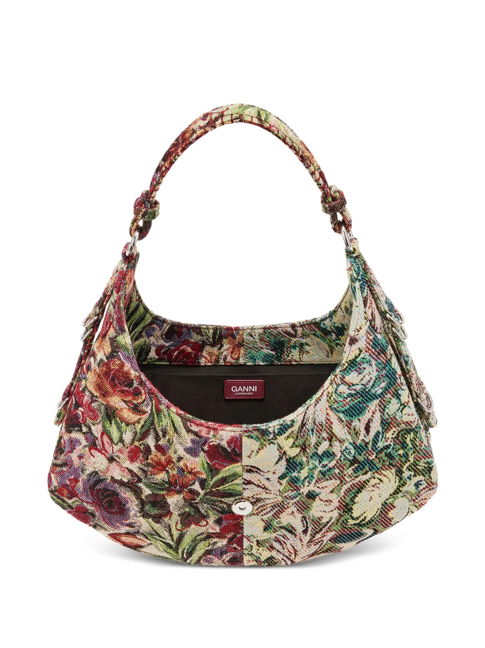 Ganni Small Kat Floral-tapestry Shoulder Bag In Blue