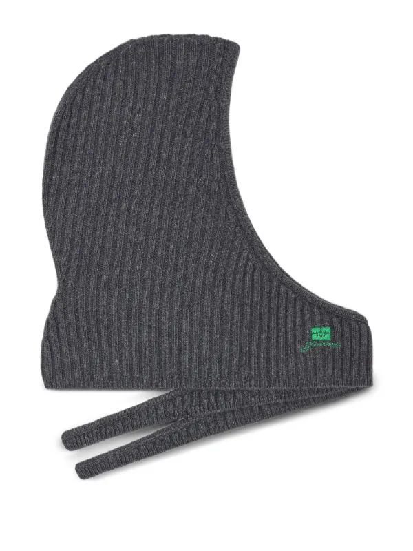 Ganni Ribbed-knit Balaclava in Grey
