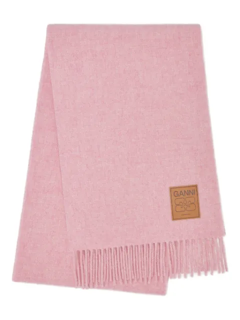 GANNI logo-patch fringed scarf