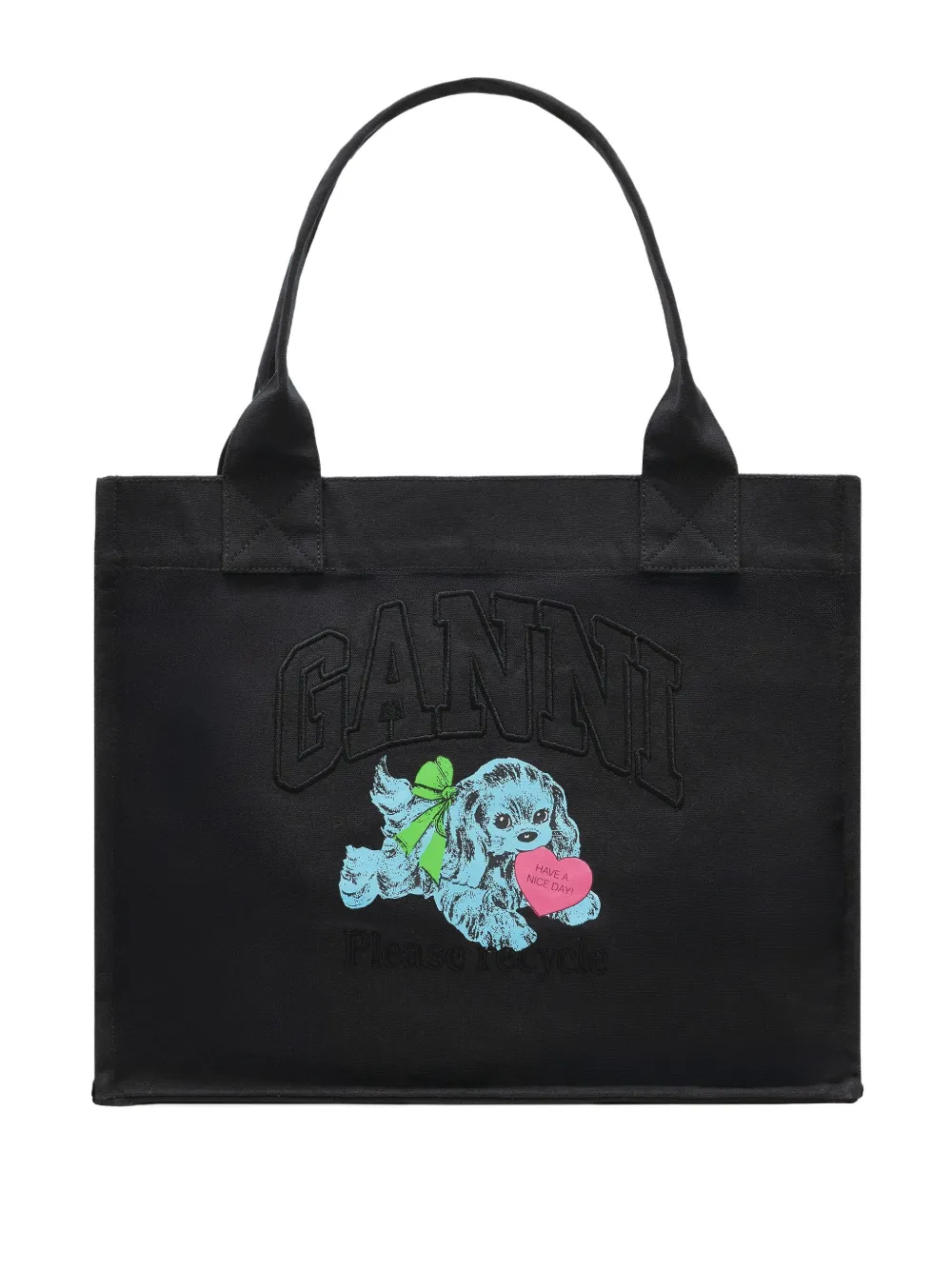 Ganni Puppy-print Tote Bag In Black
