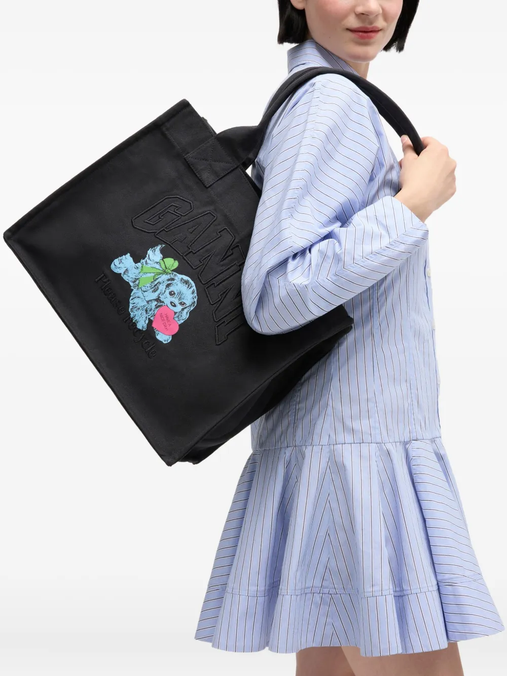 GANNI Puppy-print tote bag - Zwart
