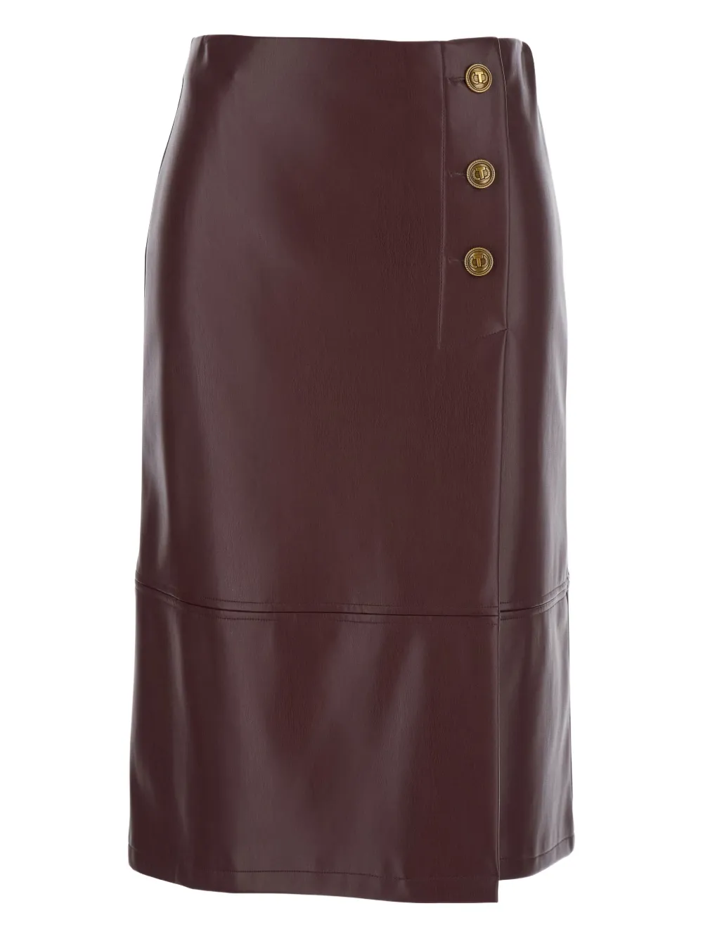 button-detailed leather midi skirt