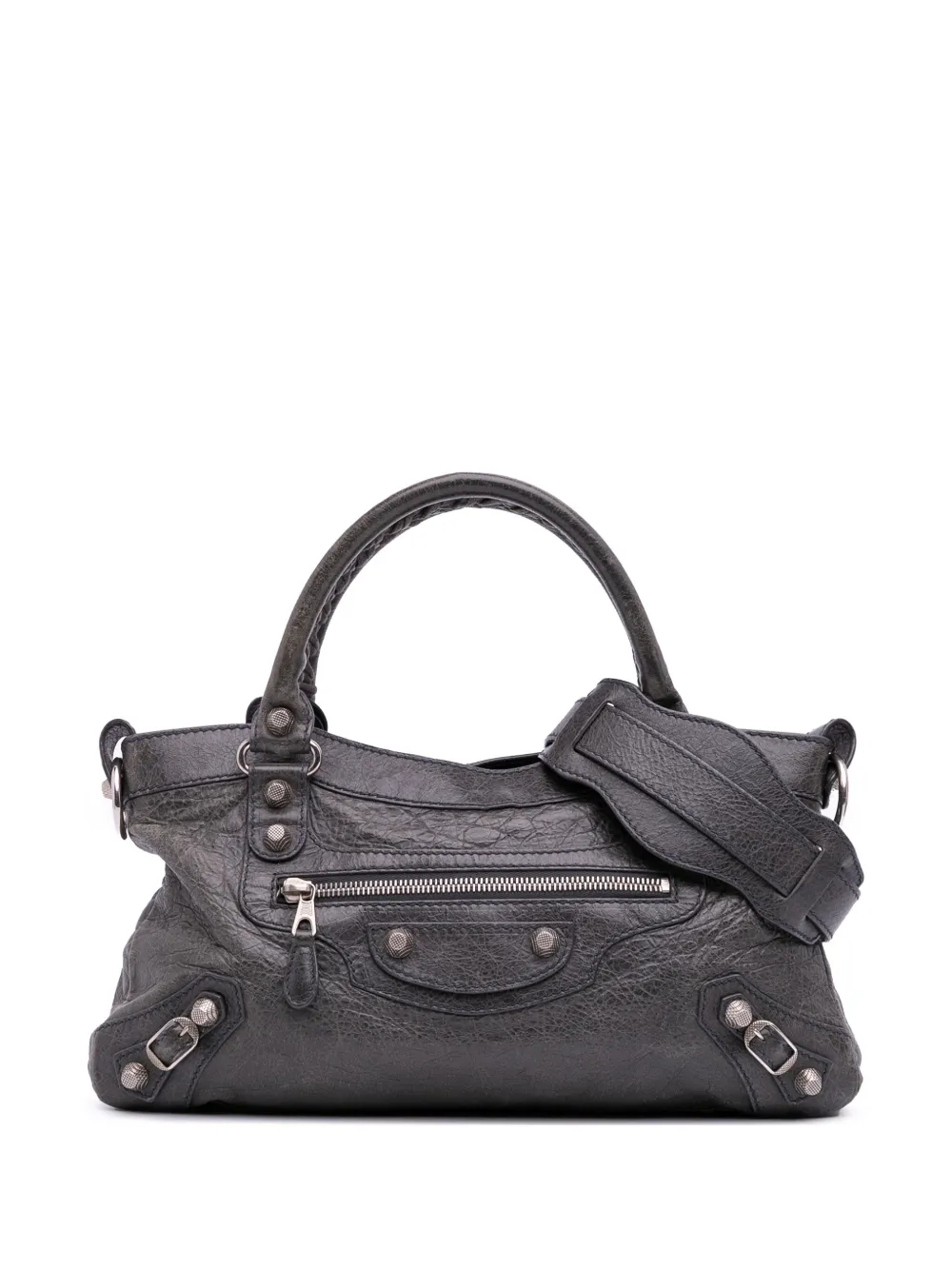 Pre-owned Balenciaga 2005-2025 Lambskin Motocross Classic First Giant 12 Satchel In Gray