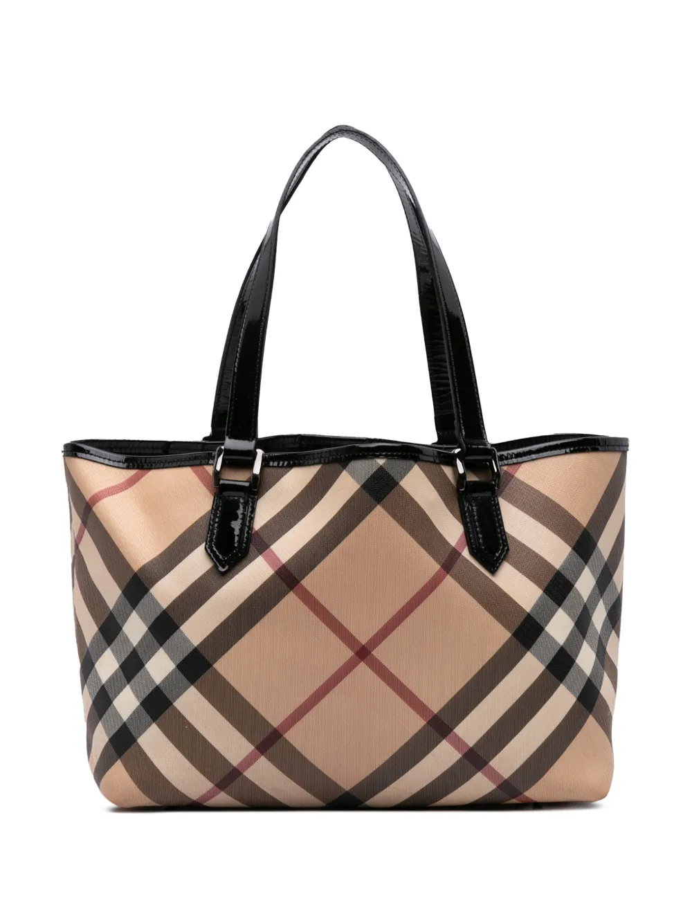 Pre-owned Burberry 2000-2017 Supernova Check Coated Canvas Tote Bag In Brown