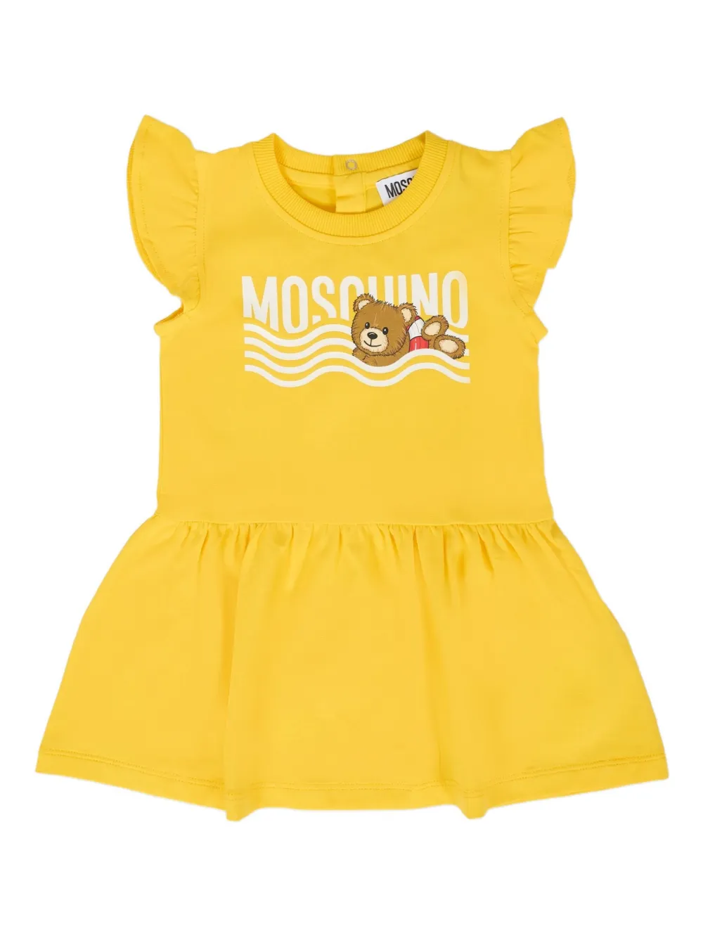 Moschino Kids Jurk met ruchemouwen en logo Geel