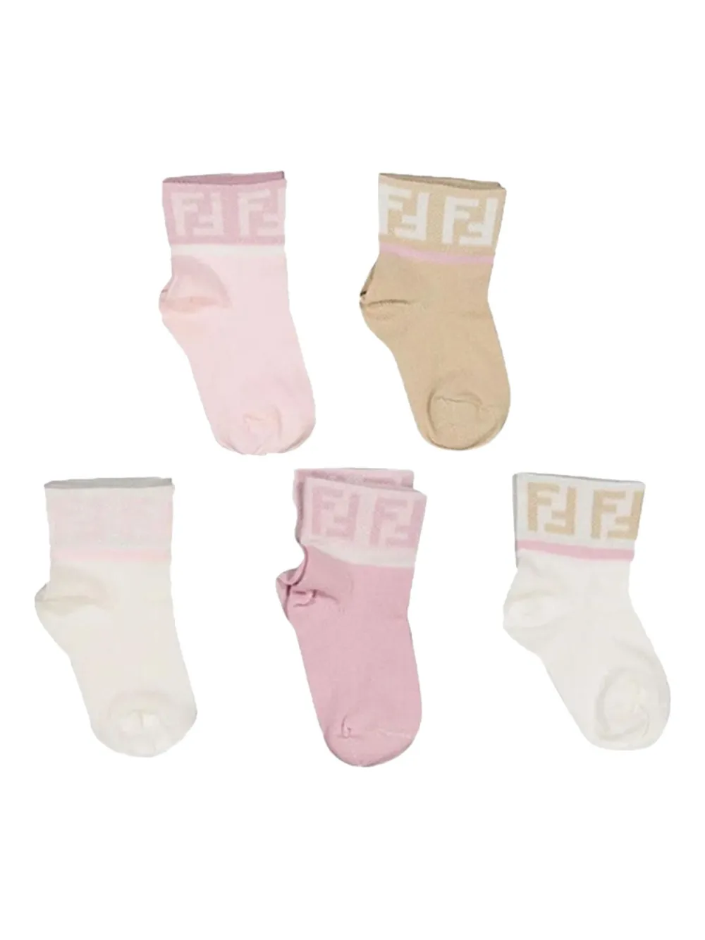 Fendi Kids Calzini alla caviglia con logo (5 paia) - Rosa