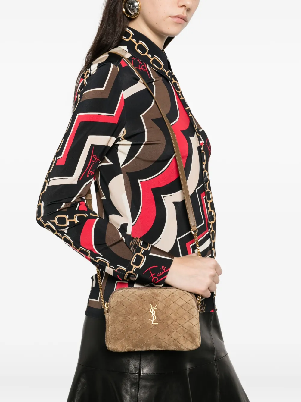 Saint Laurent Schoudertas met logoplakkaat - Beige