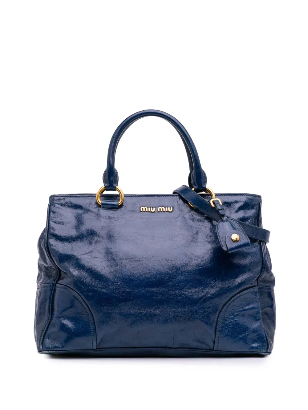 Pre-owned Miu Miu 2010-2025 Vitello Shine Satchel In Blue