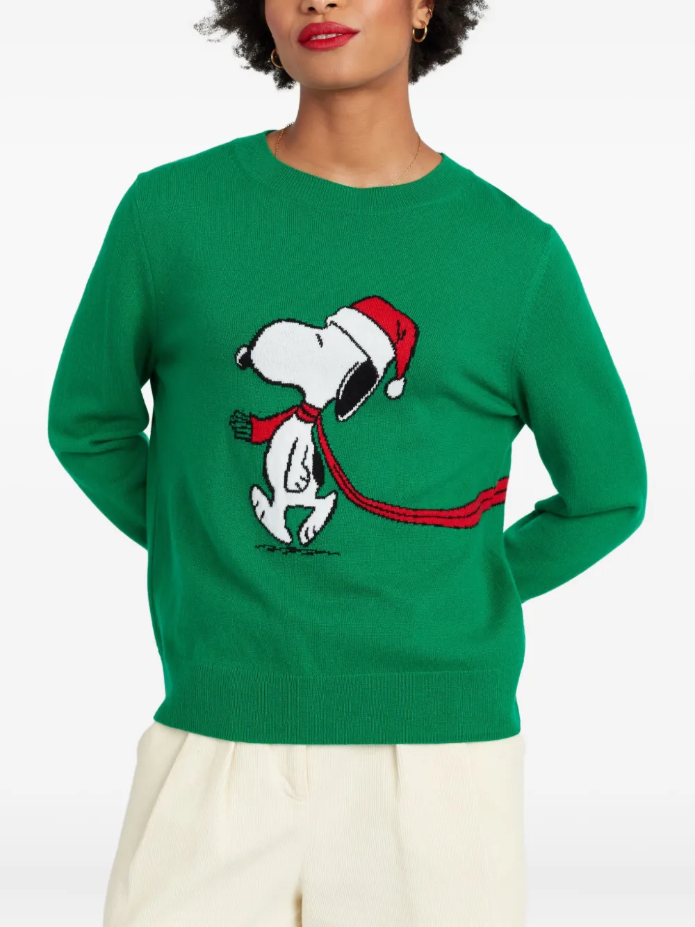 Chinti & Parker Wool-cashmere Holiday Snoopy Sweater In Green