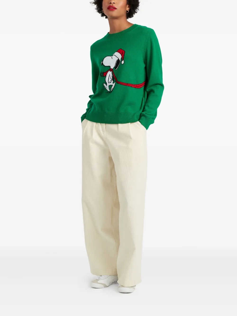Chinti & Parker Wool-cashmere Holiday Snoopy Sweater In Green