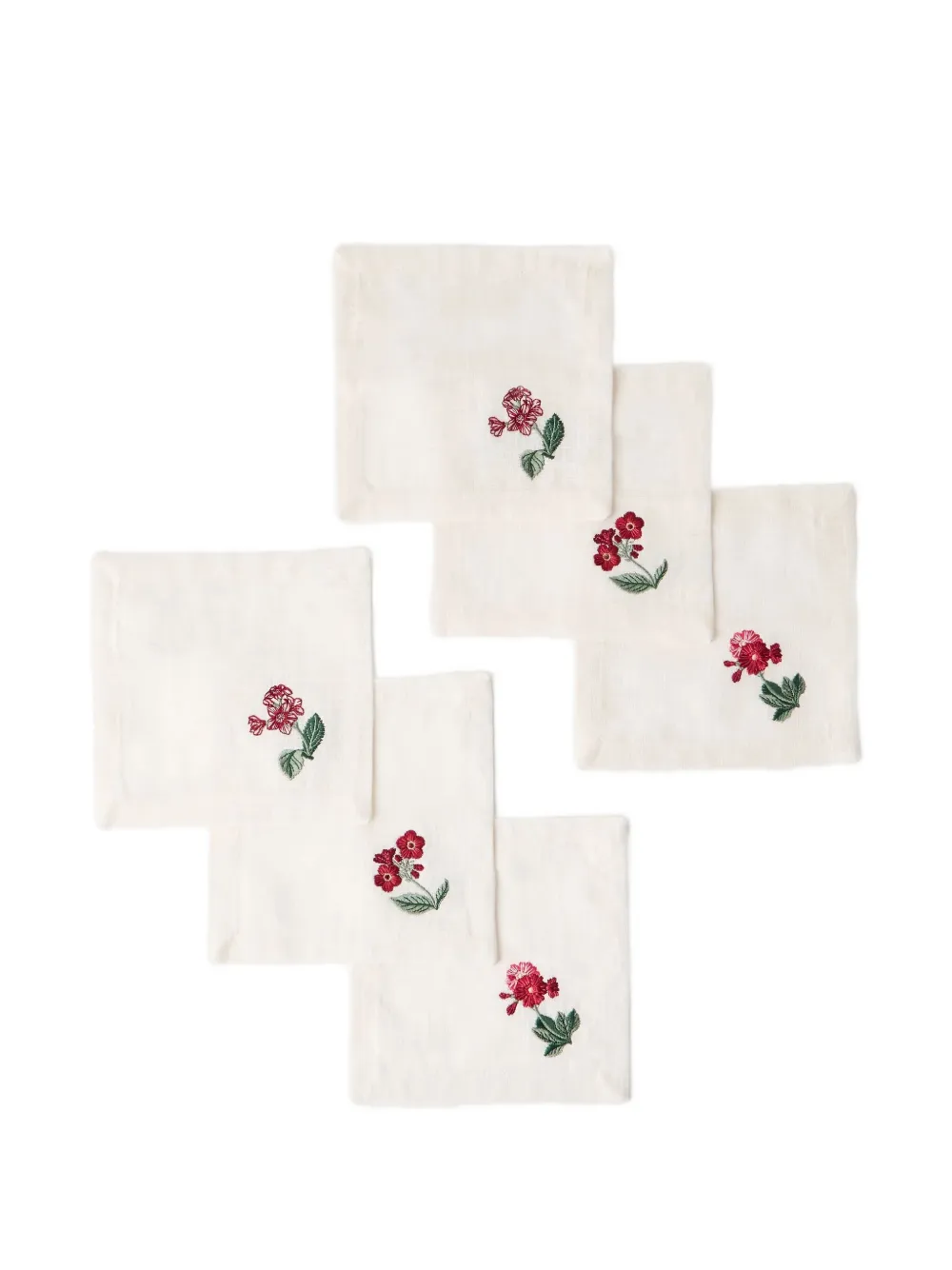 Cabana Floral Medley Embroidered Cocktail Linen Napkins (pack Of Six) In White