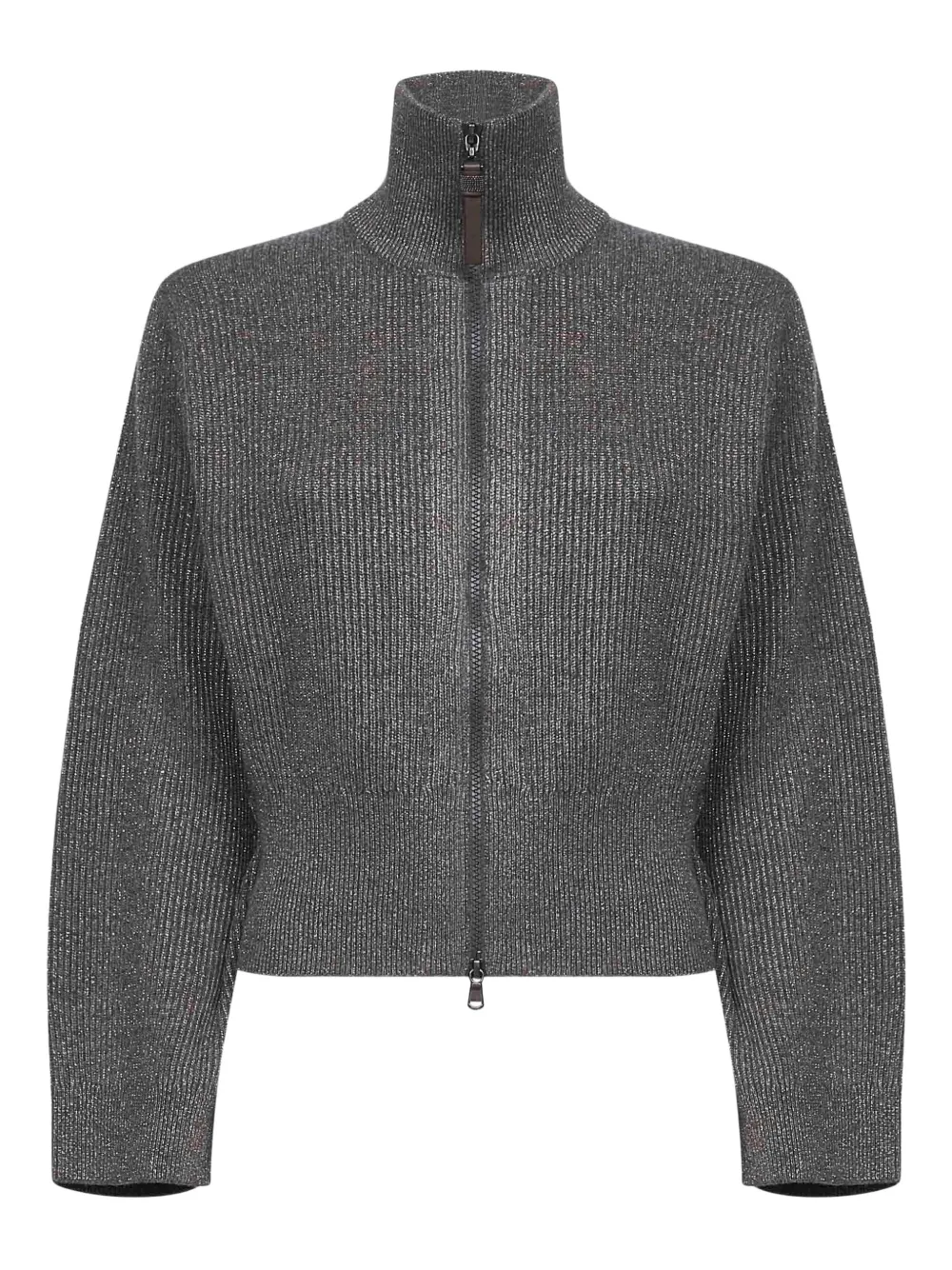 Brunello Cucinelli Grey Sparkling Knit Zip-up Cardigan In Gray