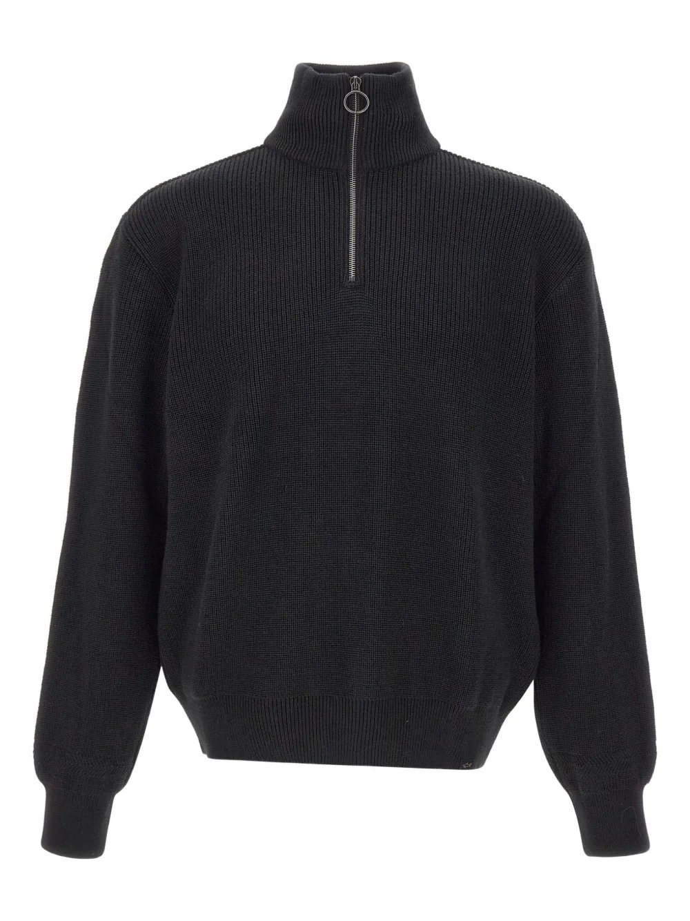 ribbed high-neck half-zip sweater