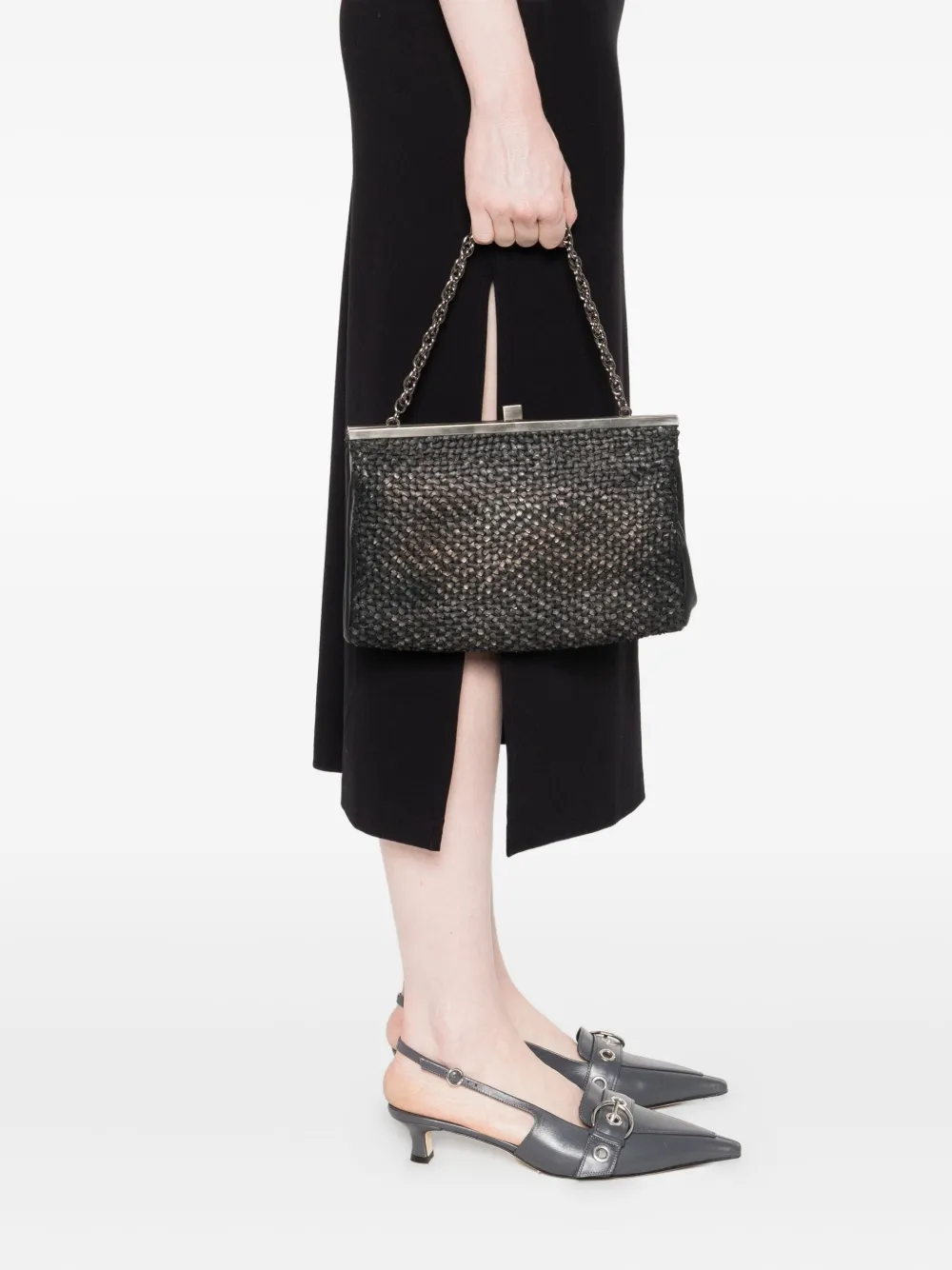 Reptile's House woven-leather chain clutch - Zwart