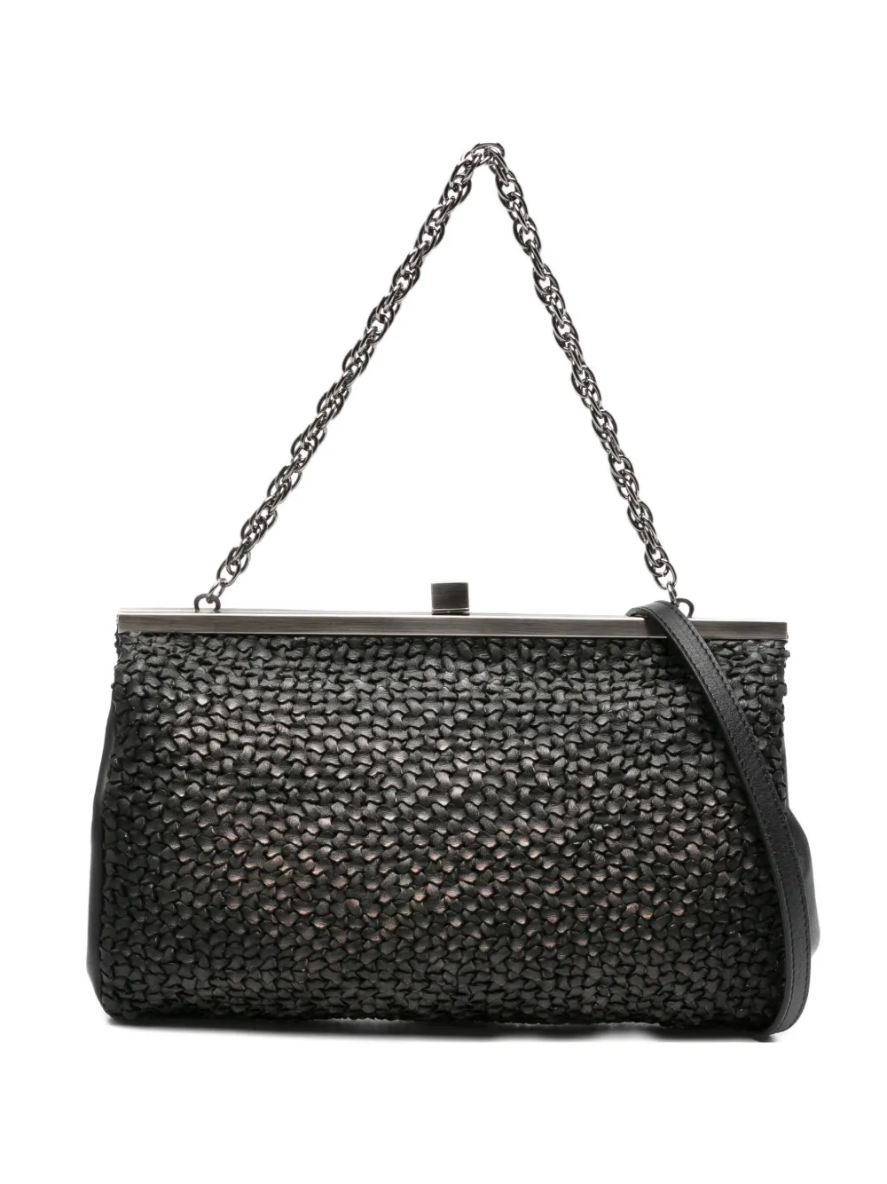 woven-leather chain clutch