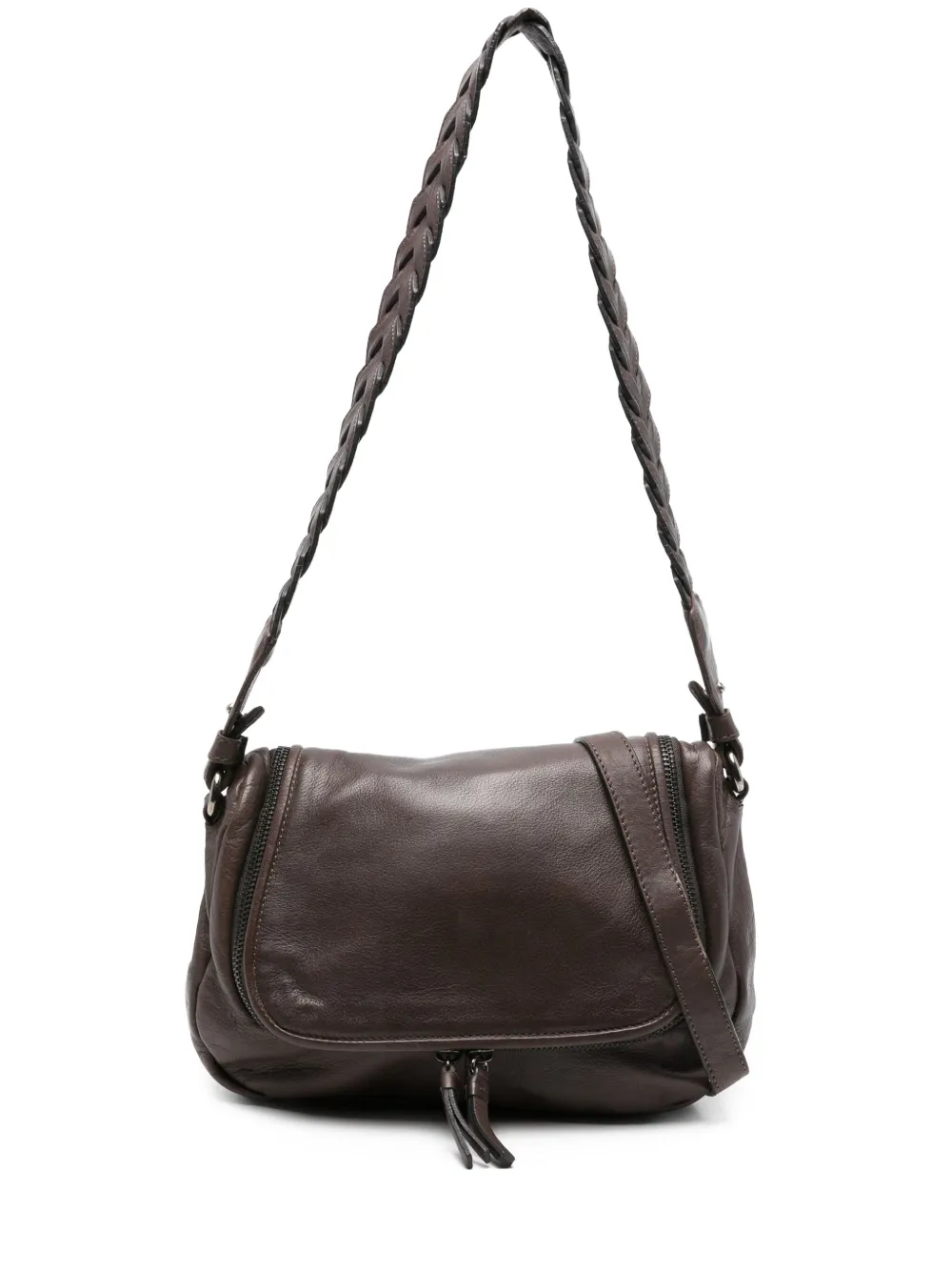 medium braided-strap leather shoulder bag