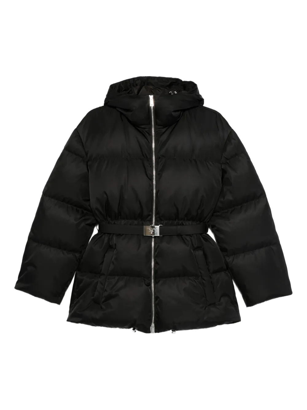 Prada hooded belted puffer jacket - Nero