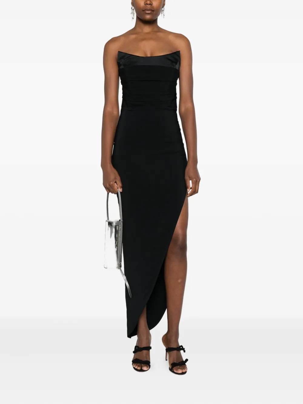 Amen strapless asymmetric midi dress - Zwart
