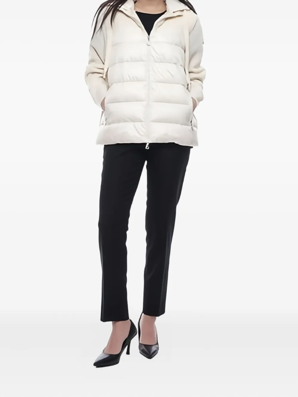 Moncler Hooded Quilted Knit Jacket In Neutral