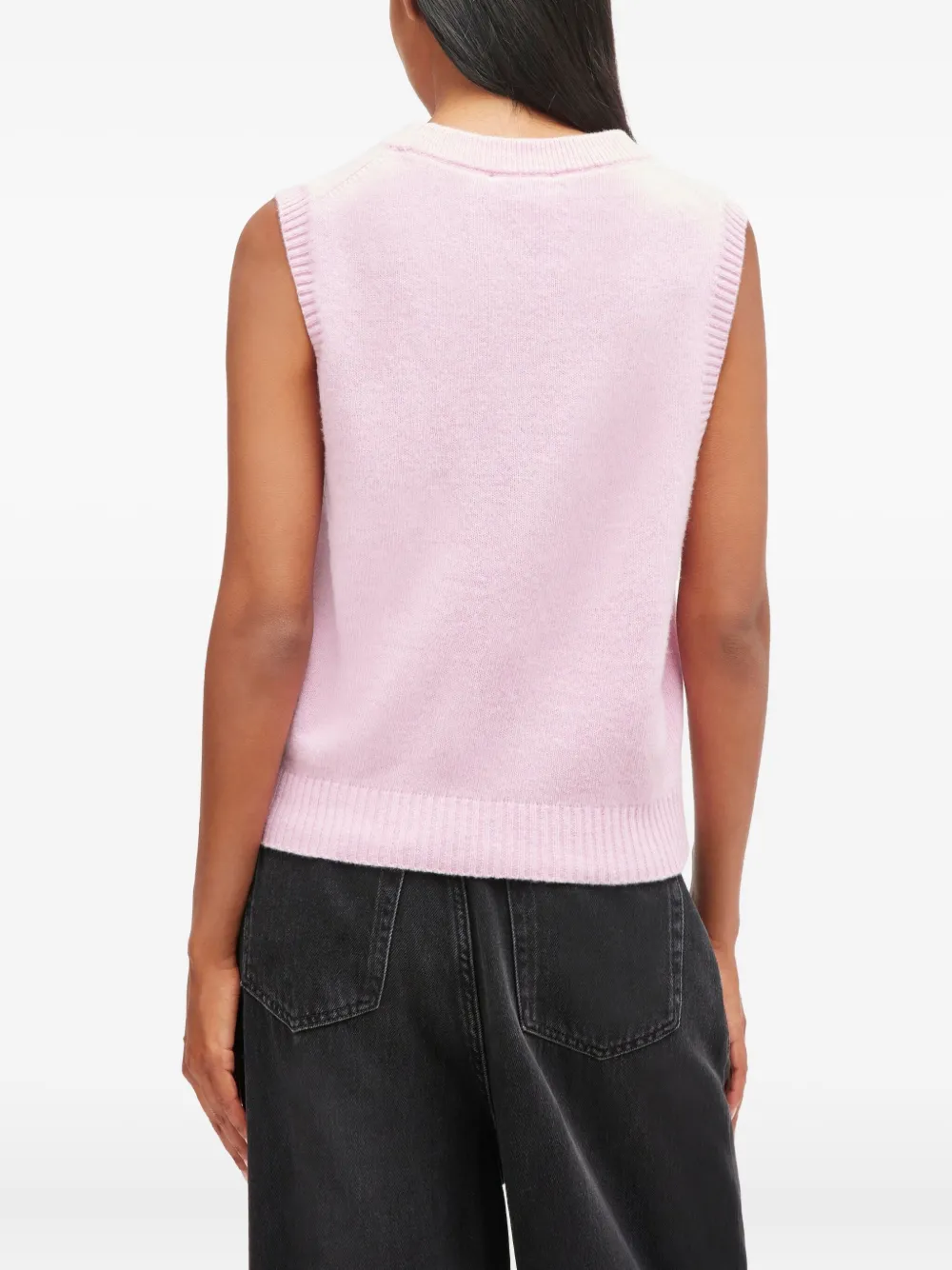 GANNI Puppy logo sleeveless knit vest Roze