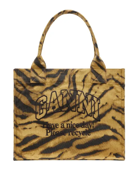 GANNI tiger-print tote bag