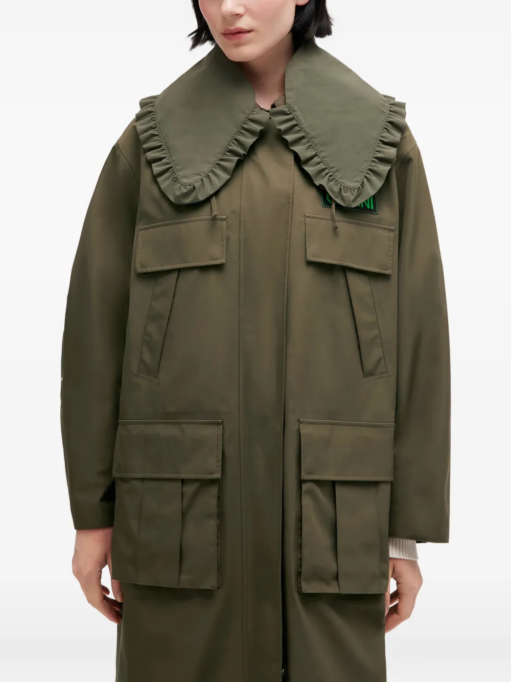 GANNI ラッフルディテール コート | グリーン | FARFETCH JP