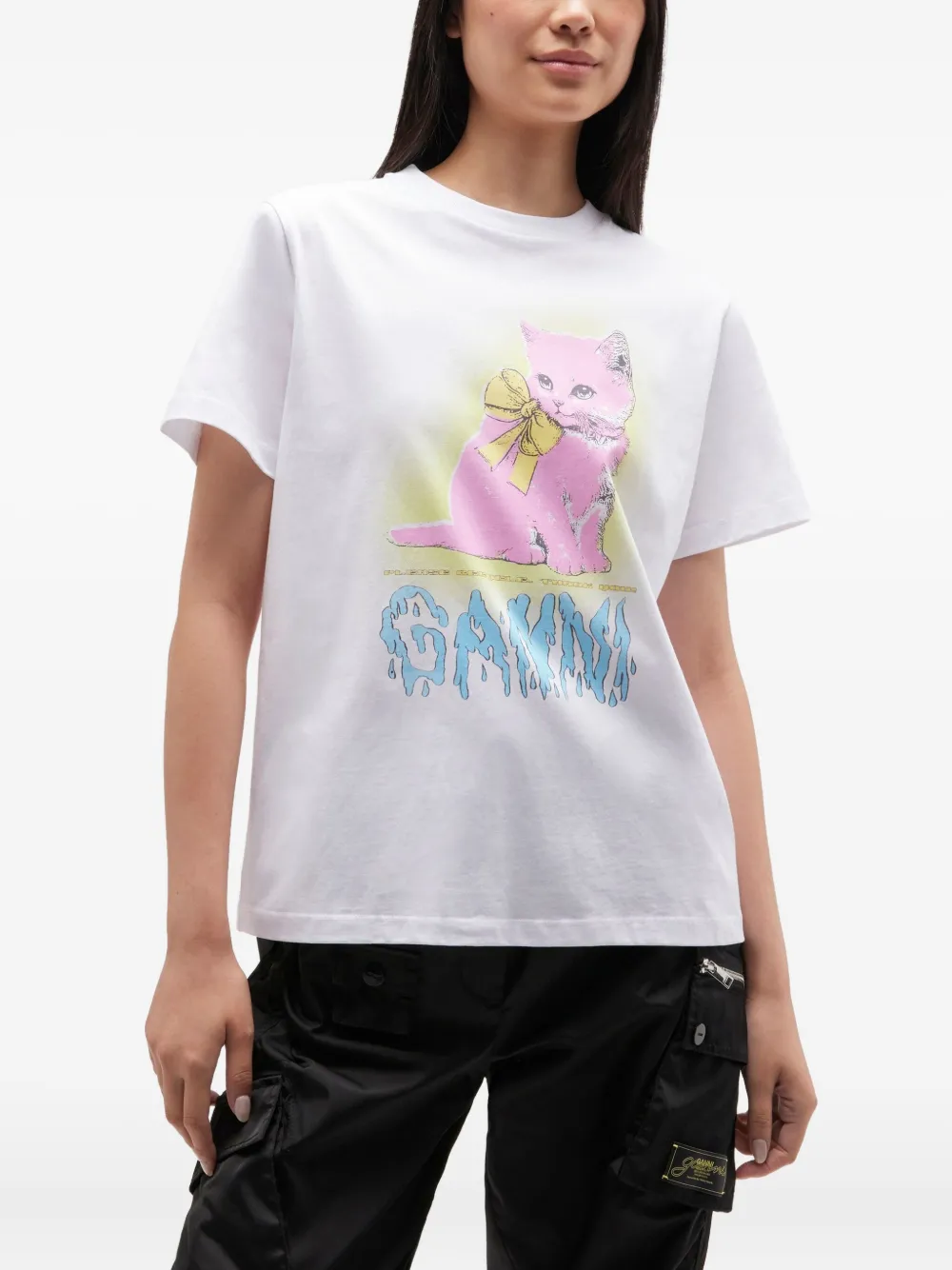 GANNI Kitty cat-bow T-shirt Wit
