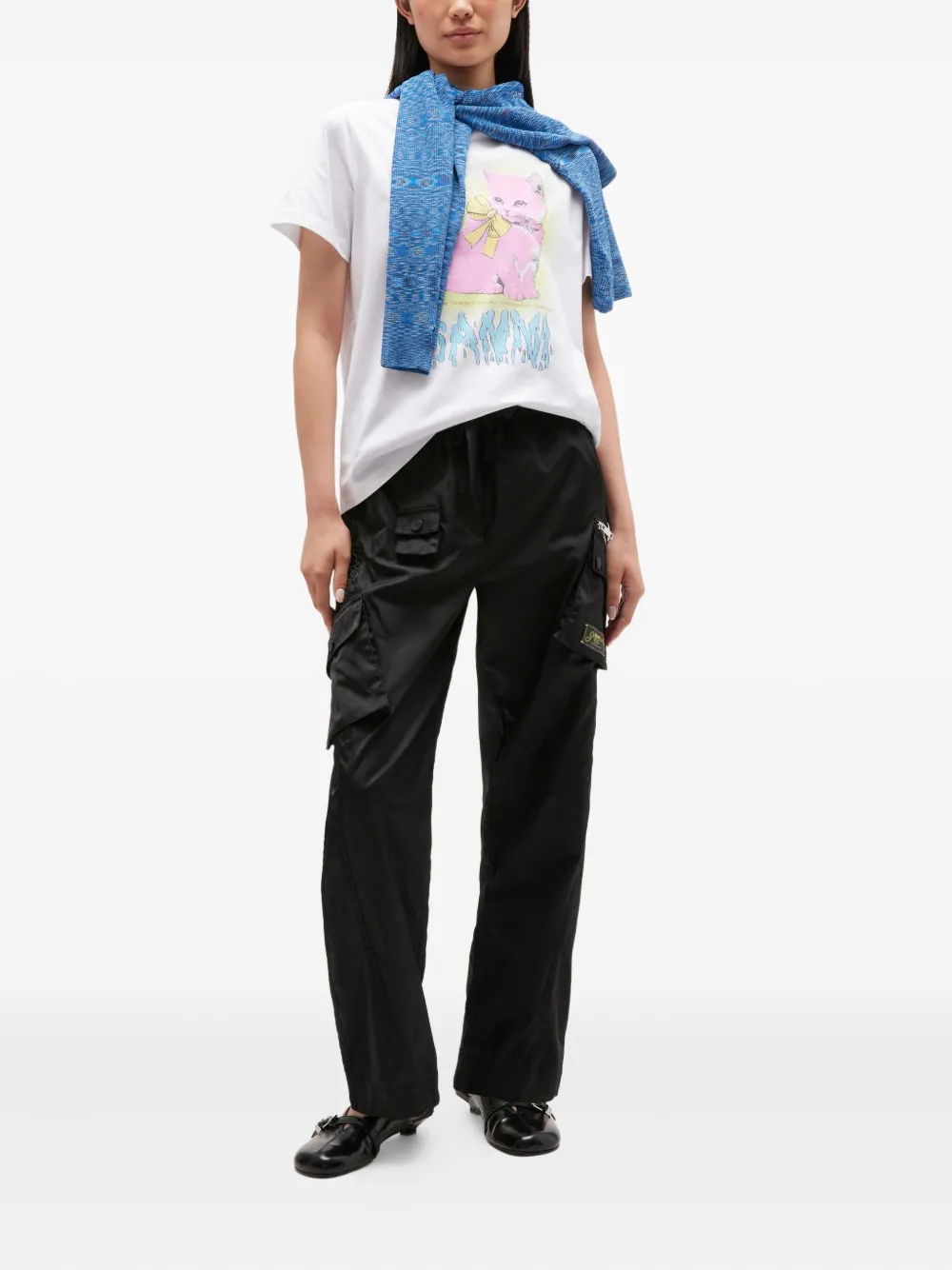 GANNI Kitty cat-bow T-shirt Wit