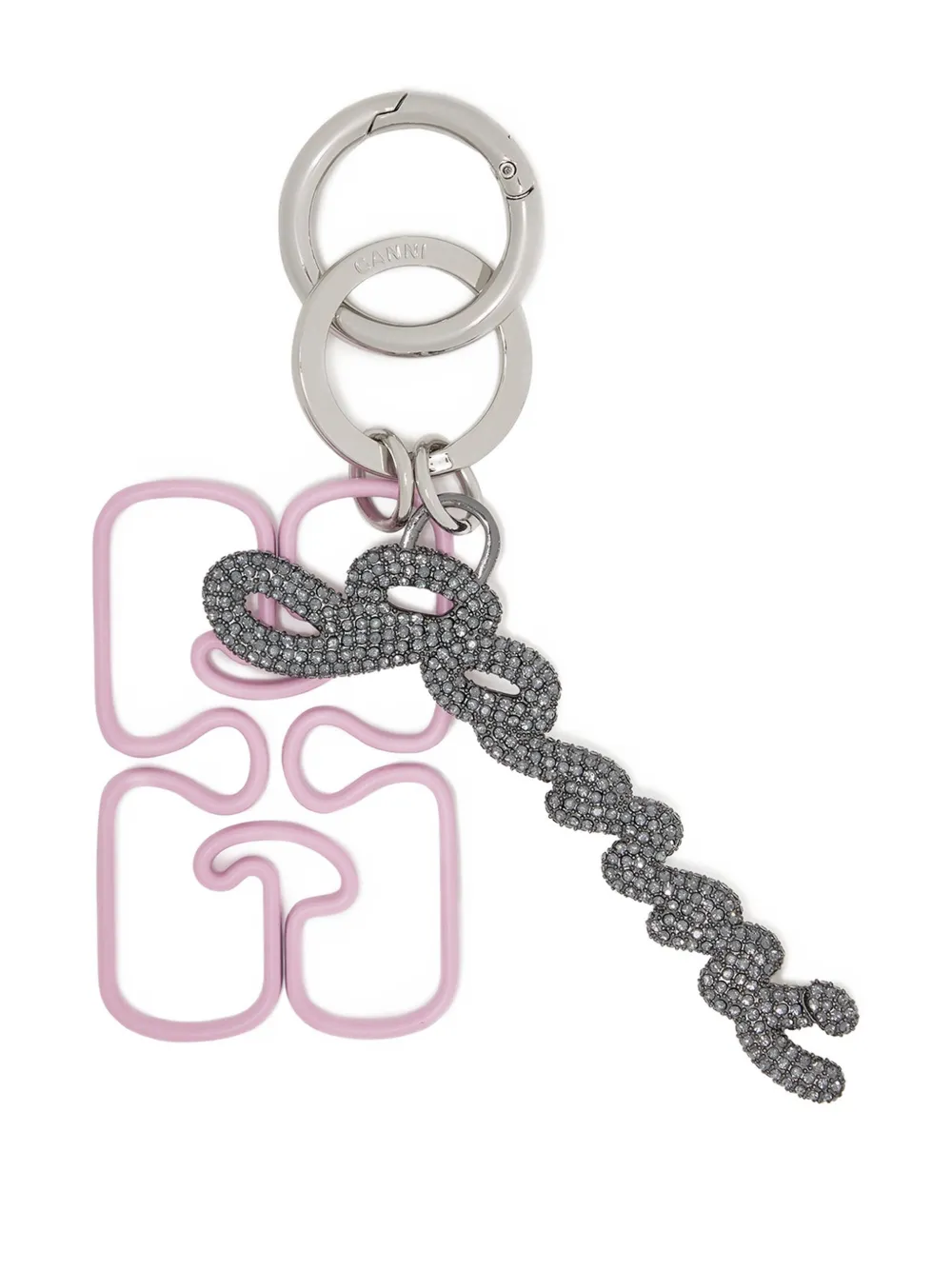 GANNI logo-plaque keyring | Silver | Image 1