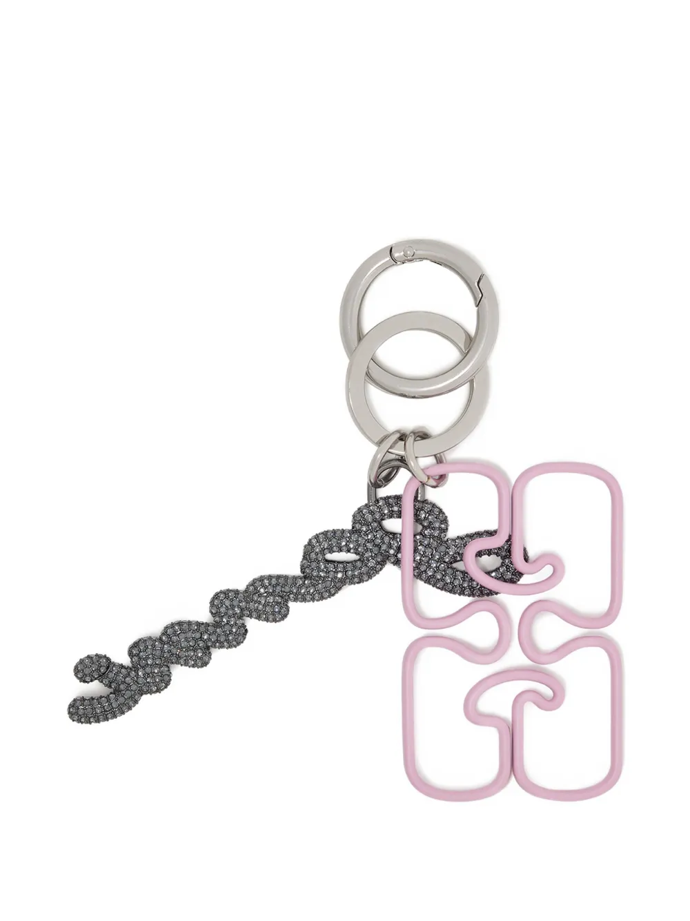 Ganni Logo-plaque Keyring In Silver