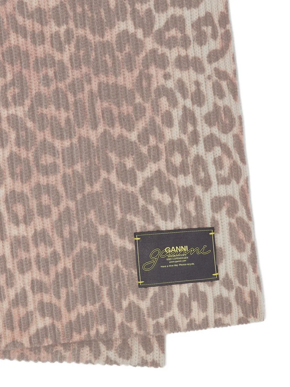 GANNI Geribbelde sjaal met luipaardprint - Bruin