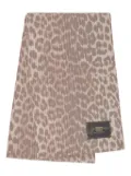 GANNI leopard-print ribbed scarf - Brown