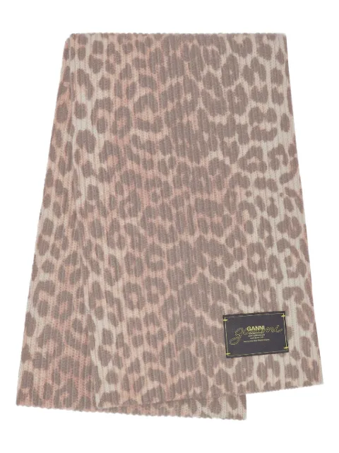 GANNI leopard-print ribbed scarf