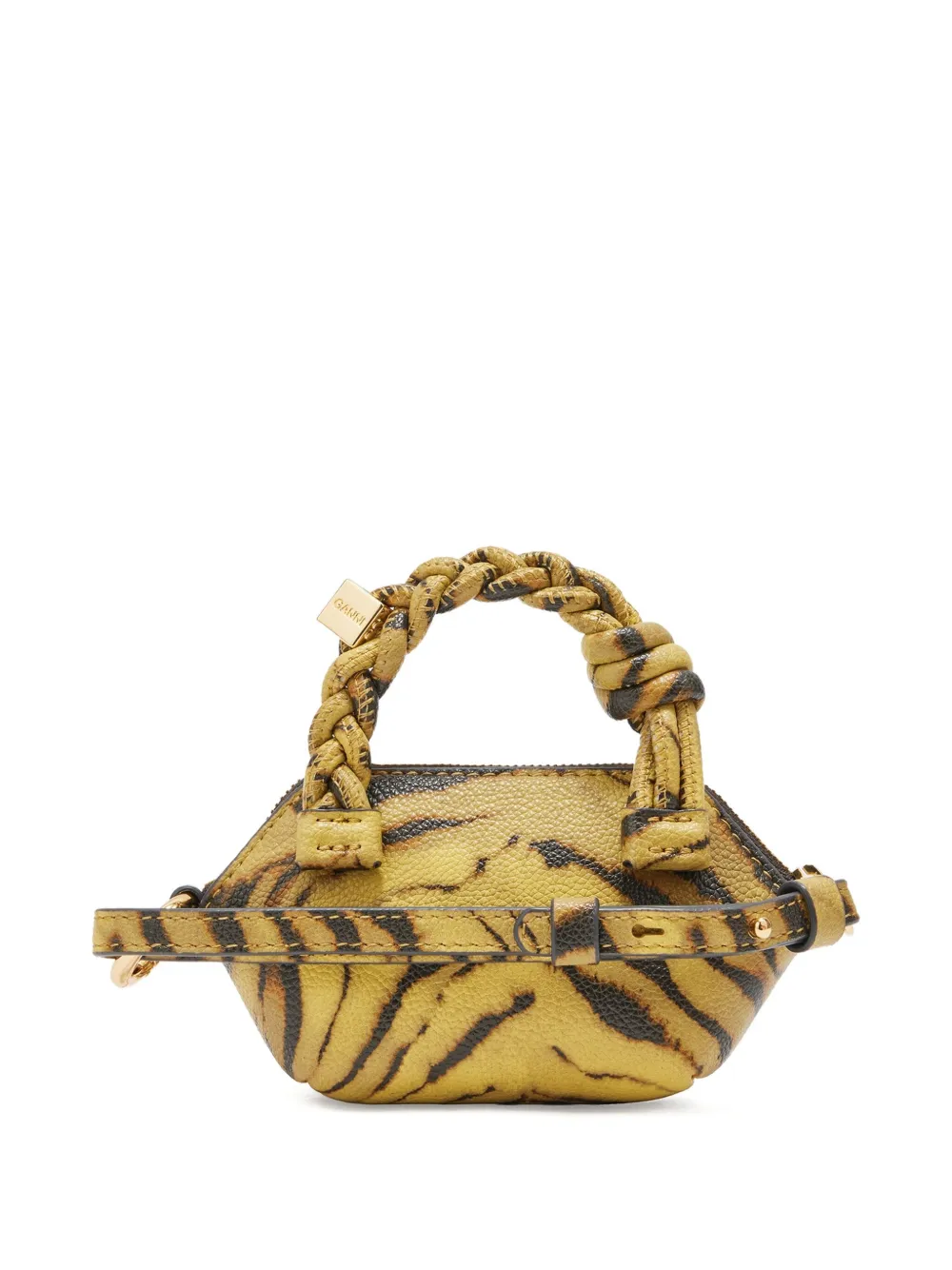 Ganni Tiger-print Twisted-handle Mini Bag In Yellow