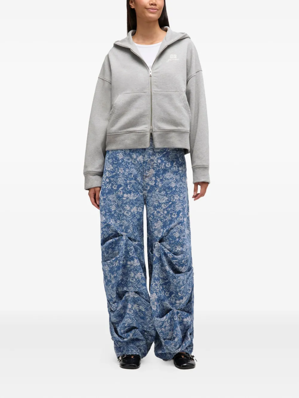 GANNI Gesmockte jeans met bloemenprint - Blauw