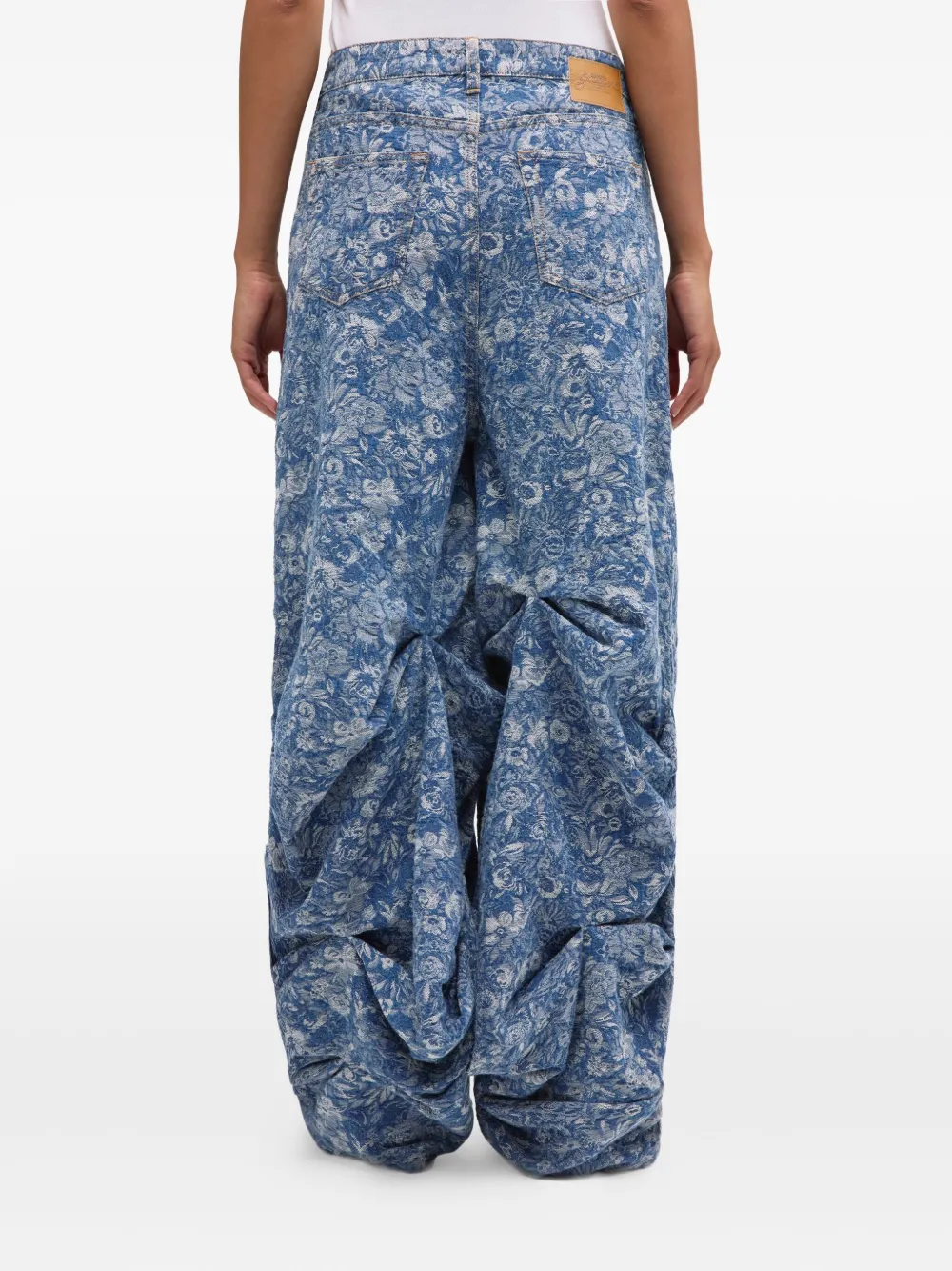 GANNI Gesmockte jeans met bloemenprint Blauw