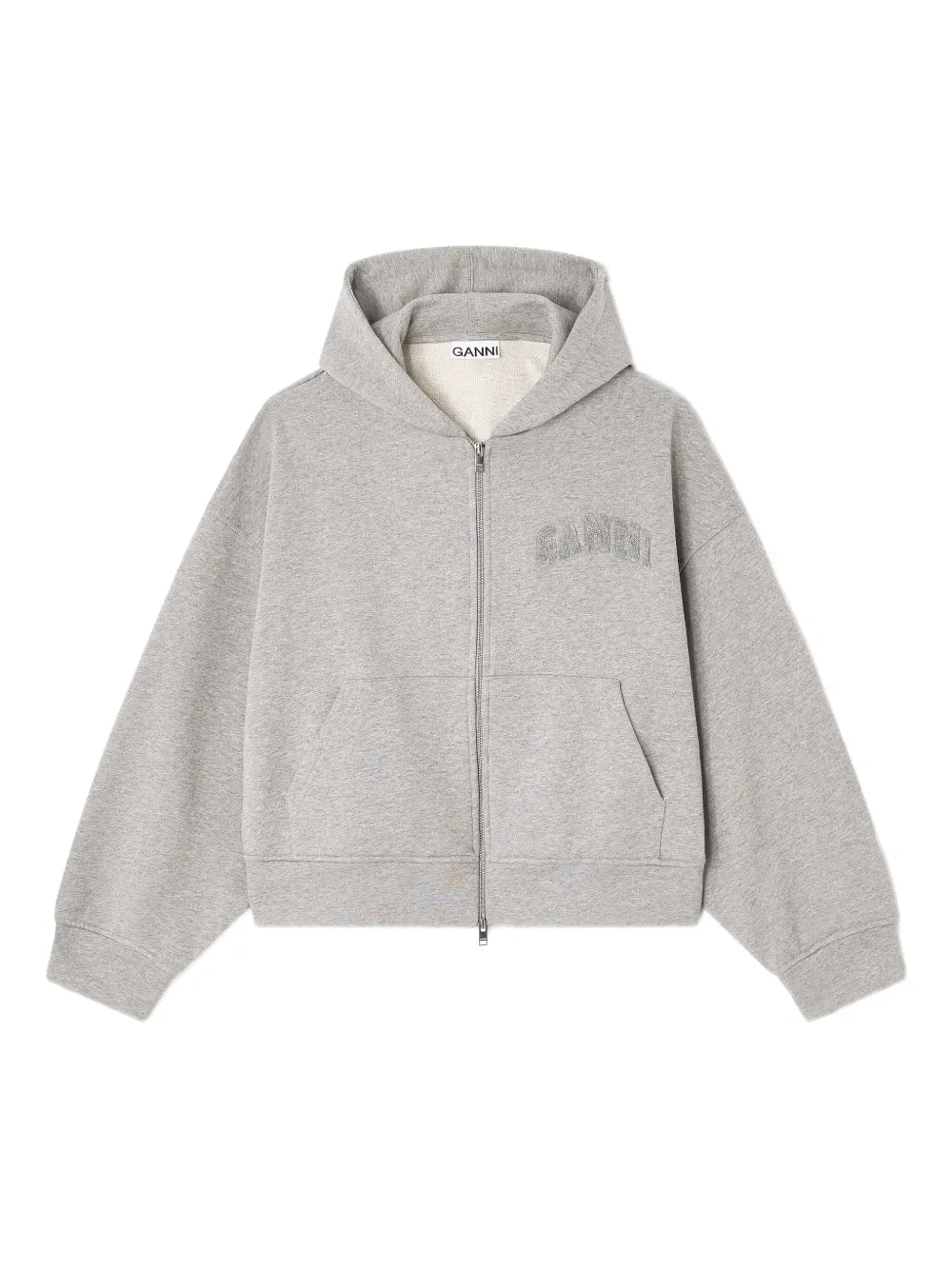 Ganni Cotton Zip-up Hoodie Featuring Pockets In Gray