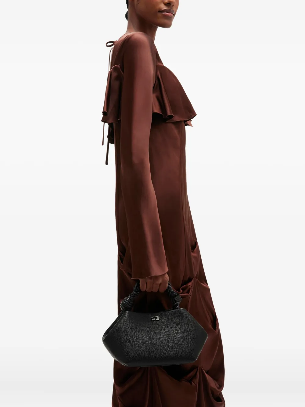 GANNI small Bou twisted-handle tote bag - Zwart