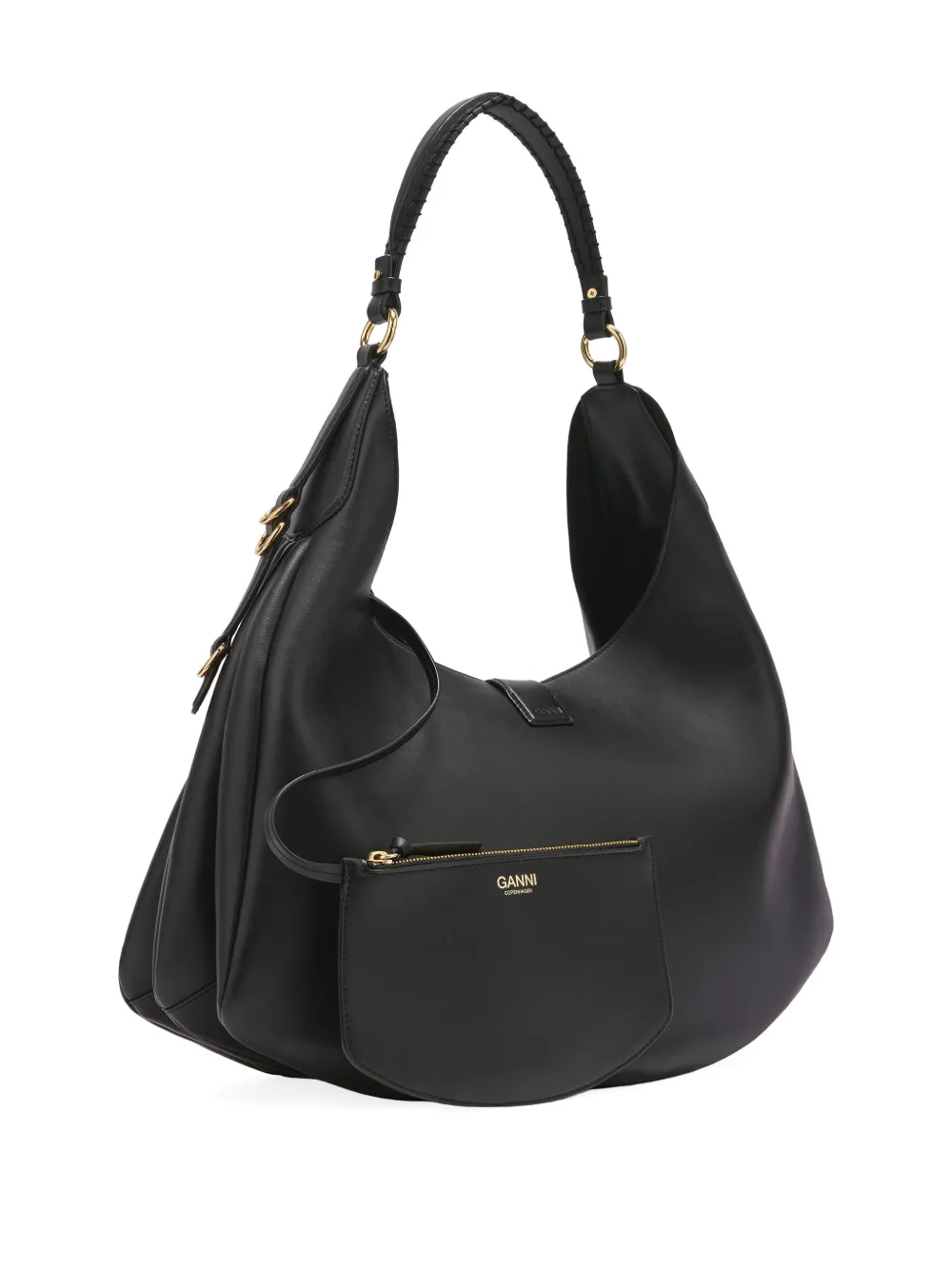 Ganni Detailed-hardware Shoulder Bag In Black