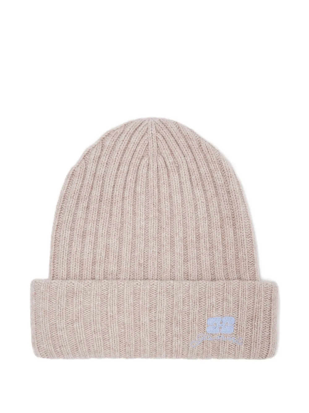 GANNI ribbed logo-detail beanie hat | Neutrals | Image 1