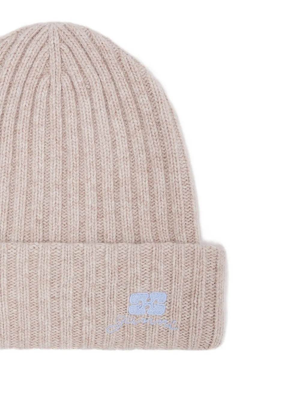 GANNI Geribbelde muts met logodetail - Beige