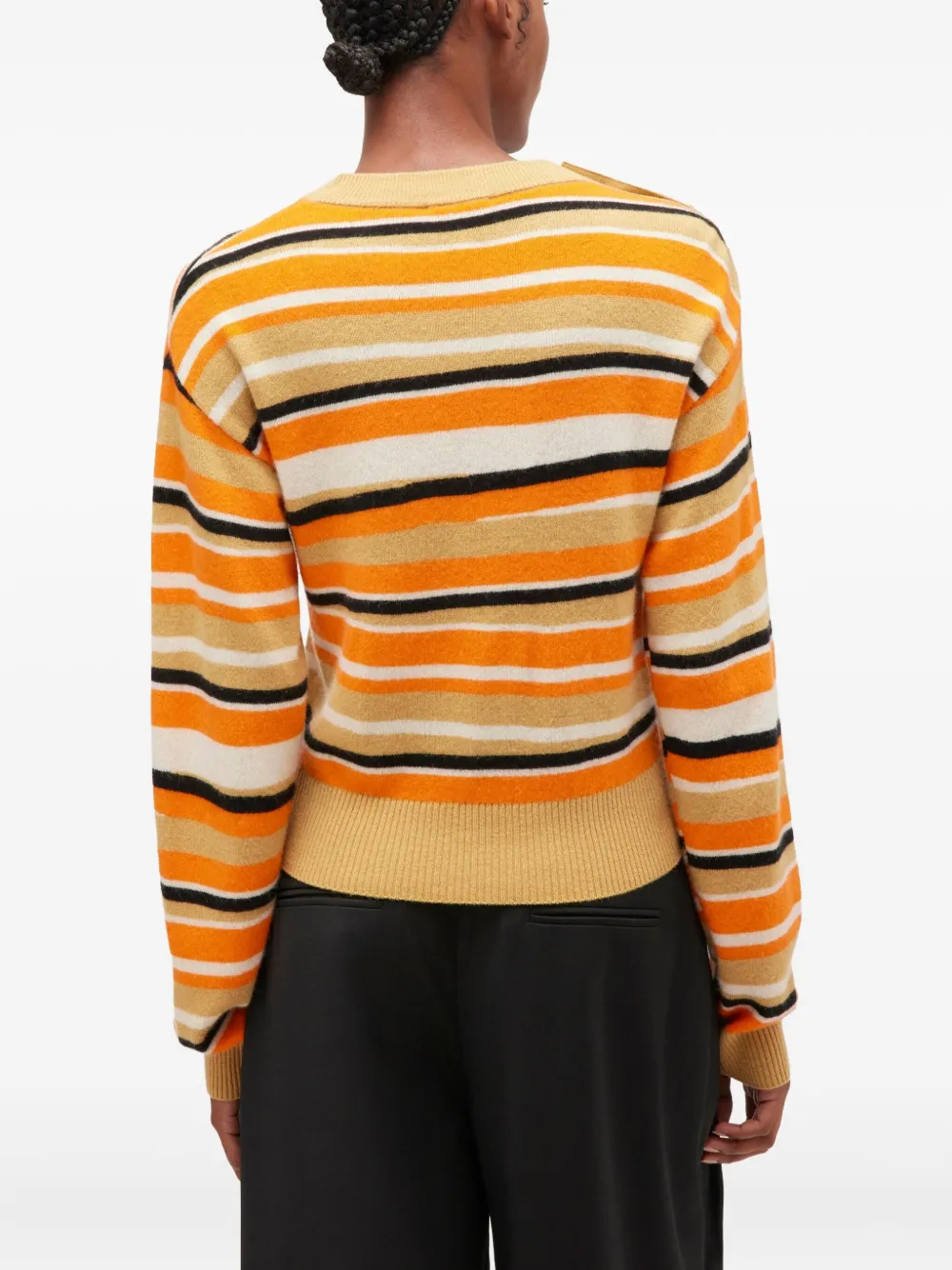 Ganni Striped Button-detailed Sweater In Yellow