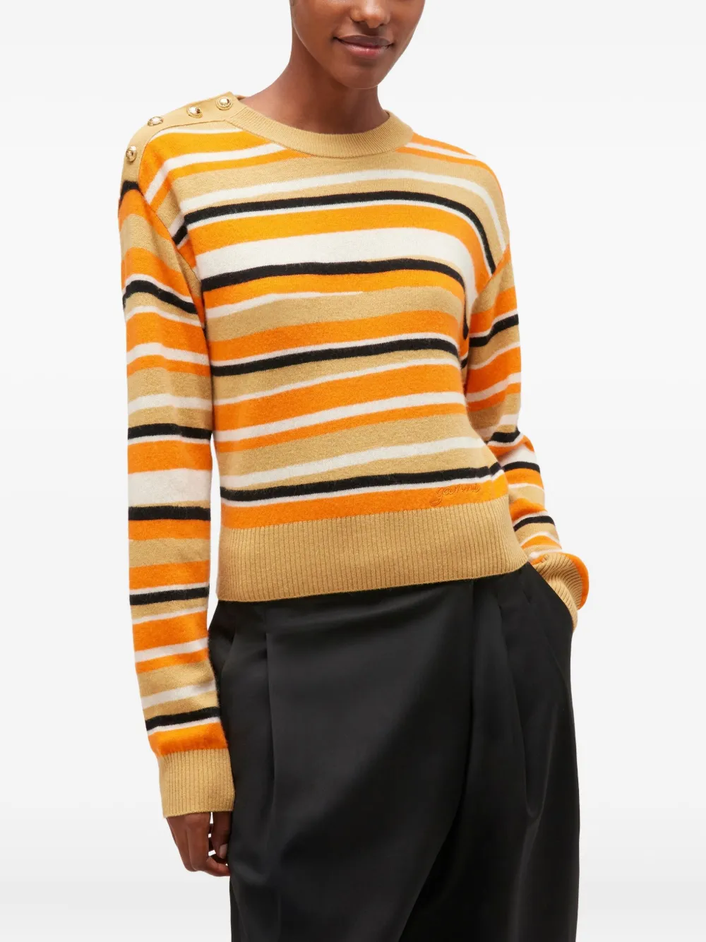 Ganni Striped Button-detailed Sweater In Yellow