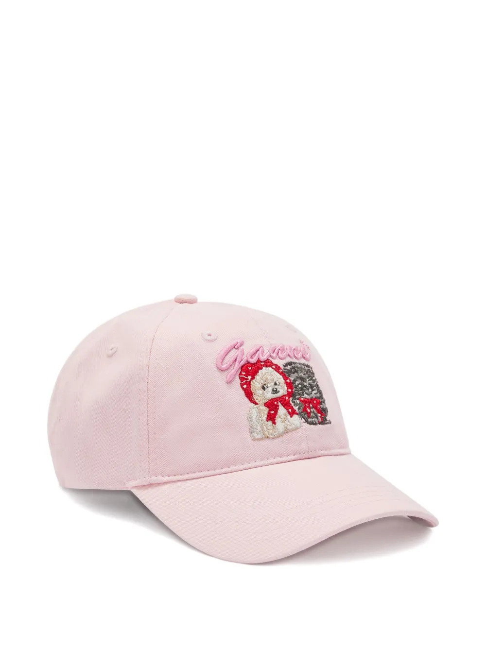 Ganni Embroidered-bear Baseball Cap In Pink