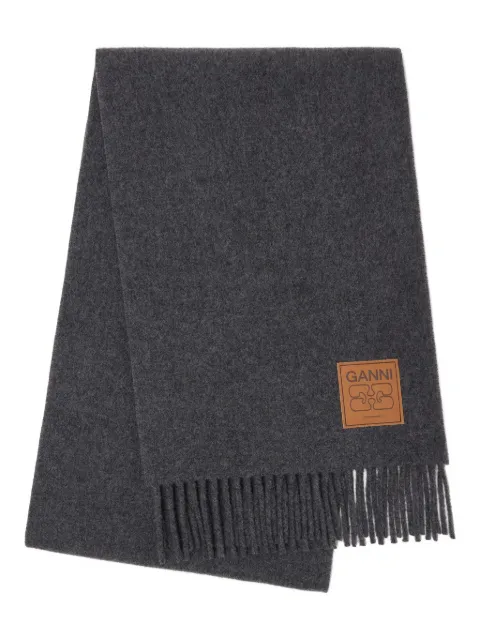 GANNI logo-patch fringed scarf
