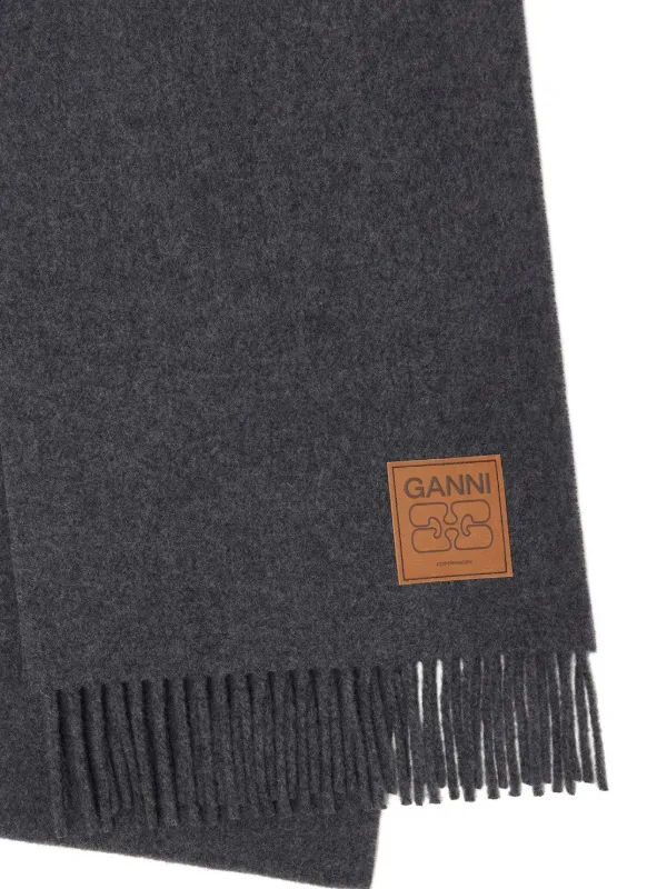 GANNI Grey Wool Scarf | Grey | FARFETCH