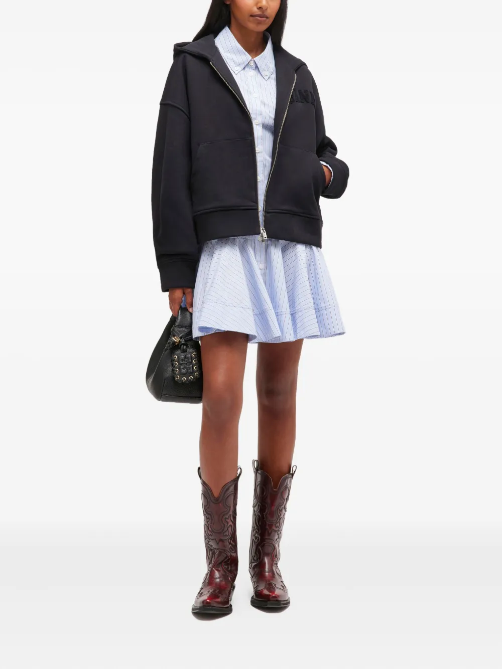 GANNI Hoodie met rits - Zwart
