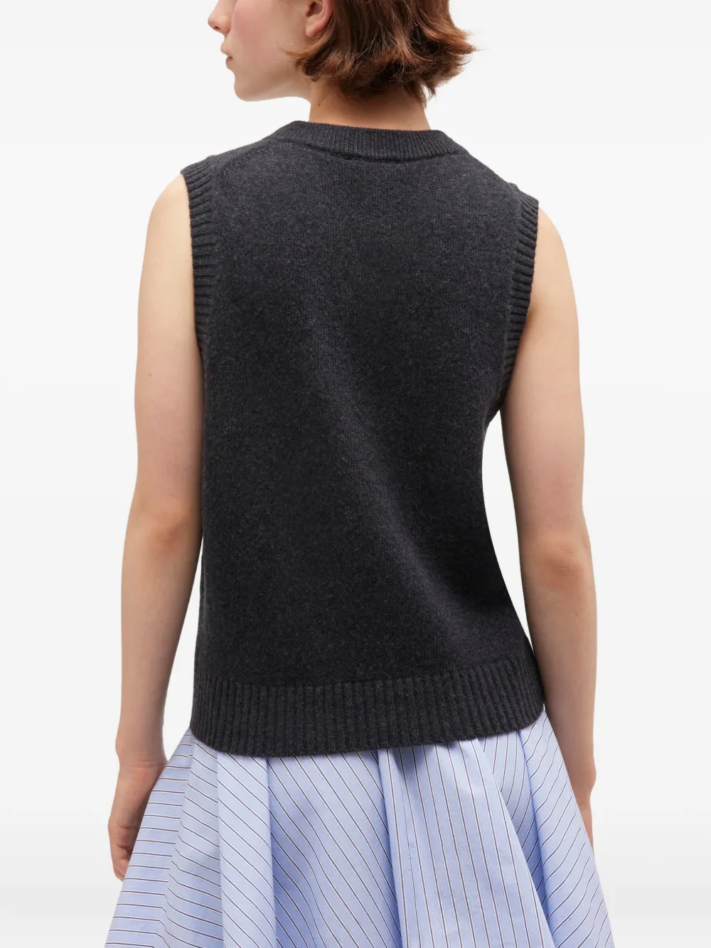 Ganni Floral Embroidered Wool Sleeveless Top In Black
